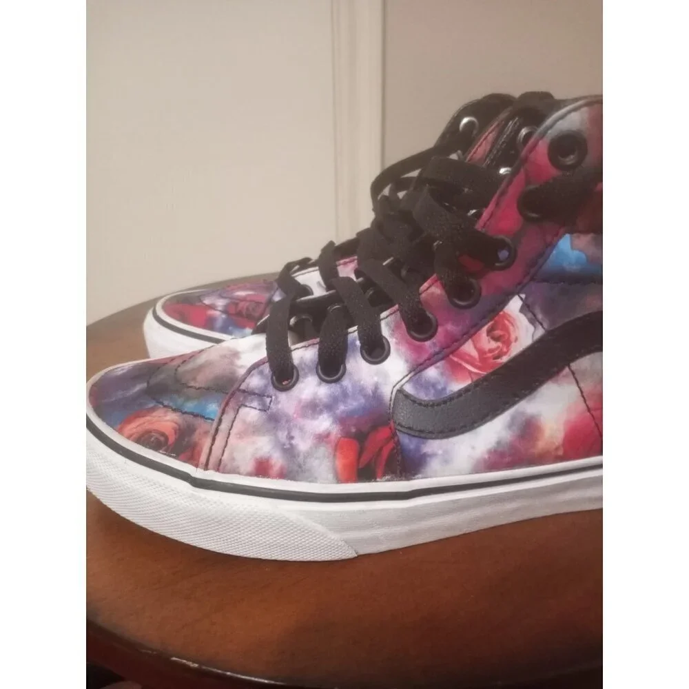 VANS Off The Wall High Top Skateboard Shoes Red Roses Tye Dye Mens 5.5 Womens 7 - Picture 8 of 14
